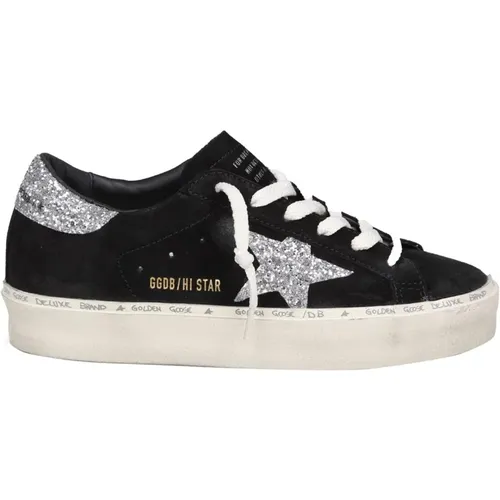 Schwarze Wildleder-Sneakers mit Silber Glitzerstern , Damen, Größe: 40 EU - Golden Goose - Modalova