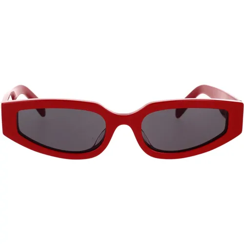 Geometrische Sonnenbrille mit rotem Acetatrahmen und grauen organischen Gläsern,Sunglasses - Celine - Modalova