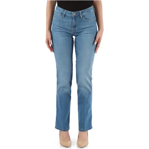 Mid Rise Gerades Jeans mit Strass-Logo , Damen, Größe: W28 - Guess - Modalova