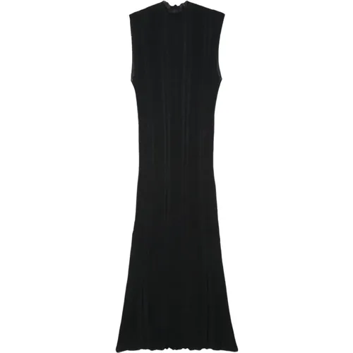 Schwarzes Geripptes Hochgeschlossenes Kleid , Damen, Größe: L - Alysi - Modalova