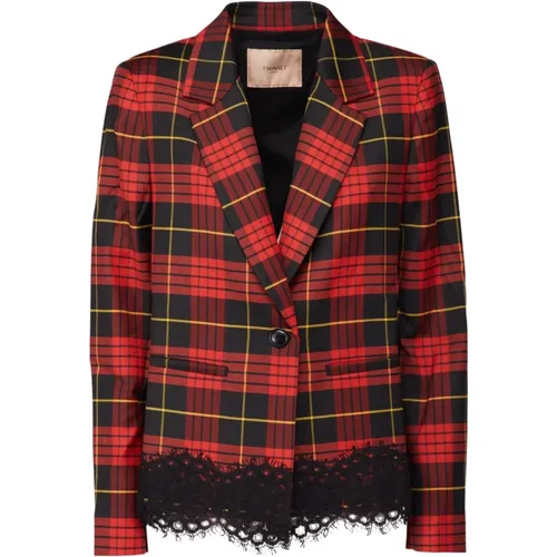 Checkered Lace Trim Blazer Jacket , female, Sizes: L - Twinset - Modalova