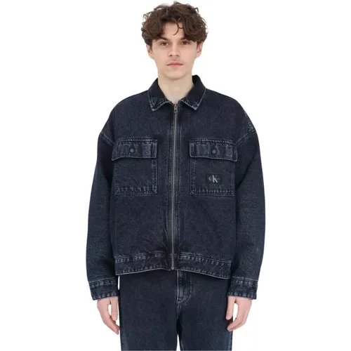 Dunkle Denim-Jacke aus recycelter Baumwolle , Herren, Größe: M - Calvin Klein Jeans - Modalova