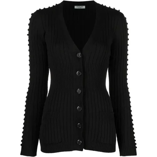 Ribbed Cardigan with 3D Polka Dot Sleeves , female, Sizes: L - Durazzi Milano - Modalova