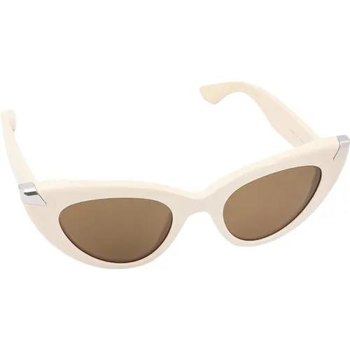 Beige Cat-Eye Sunglasses with Metal Details , female, Sizes: ONE SIZE - alexander mcqueen - Modalova
