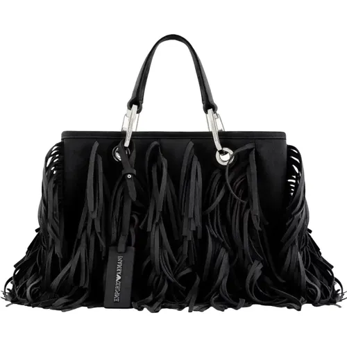 Fringed Shopping Bag with Removable Pendant , female, Sizes: ONE SIZE - Emporio Armani - Modalova