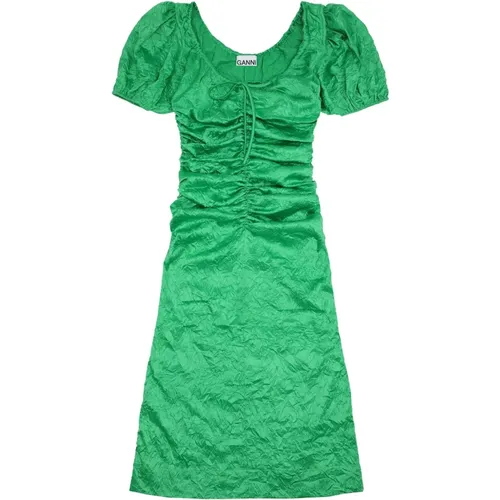 Satin Dress Bright Green Ganni - Ganni - Modalova