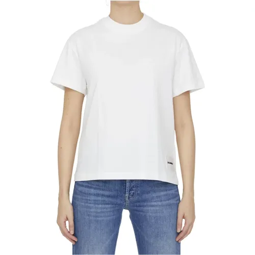 Cremefarbenes Crewneck T-Shirt für Damen , Damen, Größe: M - Jil Sander - Modalova