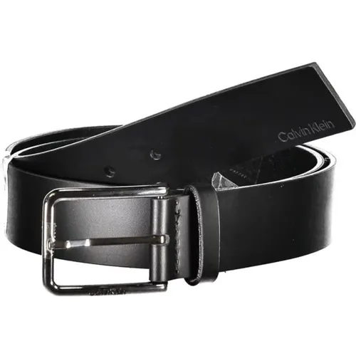 Schwarzer Ledergürtel mit Metallschnalle , Herren, Größe: 95 CM - Calvin Klein - Modalova