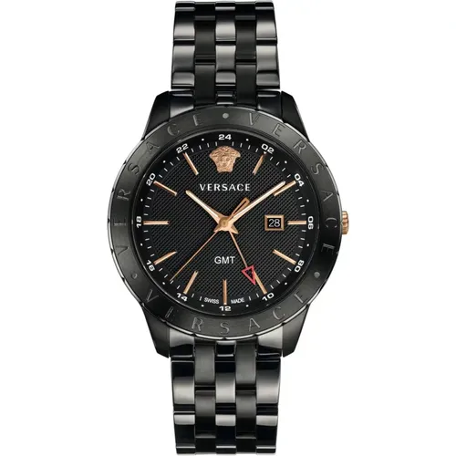 Schwarze Edelstahl GMT Uhr Versace - Versace - Modalova