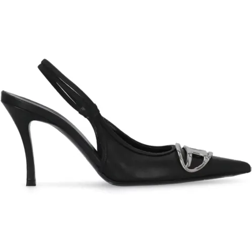 Schwarze Leder Slingback mit Absatz , Damen, Größe: 39 EU - Diesel - Modalova