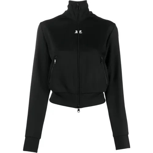 Schwarzer Sweatshirt mit Logo und Reißverschluss , Damen, Größe: M - Courrèges - Modalova