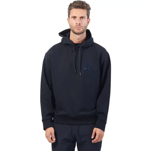 Blaue Baumwollkapuzenpullover mit Besticktem Logo , Herren, Größe: M - Armani Exchange - Modalova