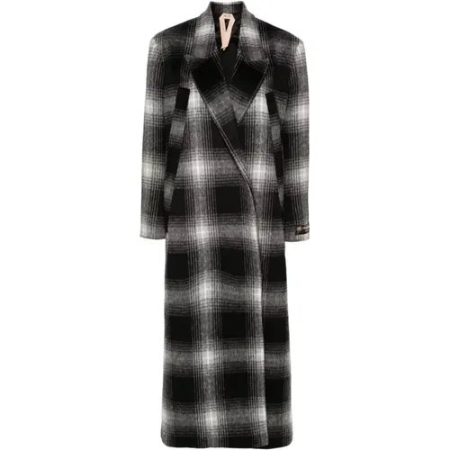 Plaid Check Long Coat , female, Sizes: XS, S - N21 - Modalova