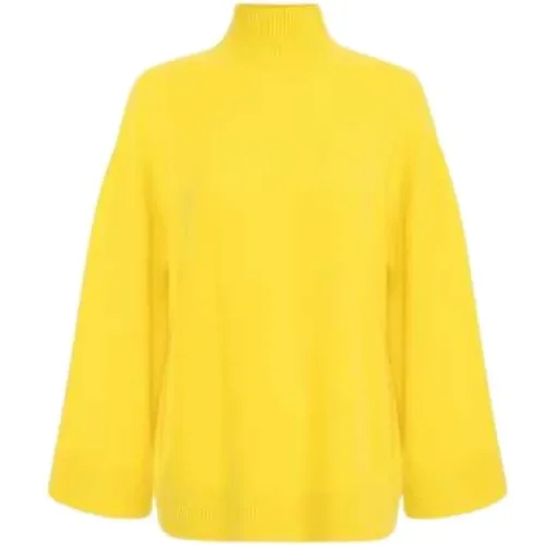 Gelber Kaschmir Rollkragenpullover Oversize Logo , Damen, Größe: XS - Elisabetta Franchi - Modalova