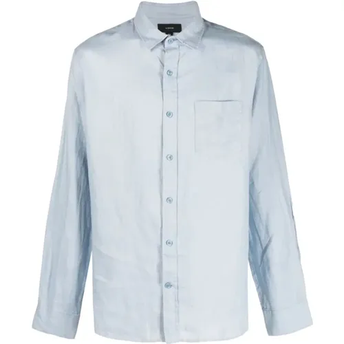 Blaues Leinen Casual Langarmhemd , Herren, Größe: XL - Vince - Modalova