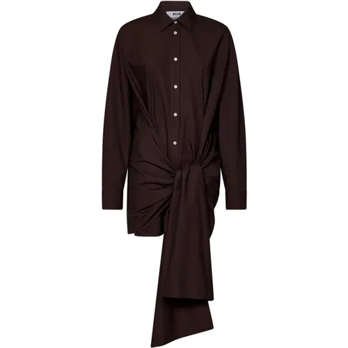 Braune Oversized Baumwollpopeline Bluse mit Maxi-Knotendetail , Damen, Größe: XS - Msgm - Modalova