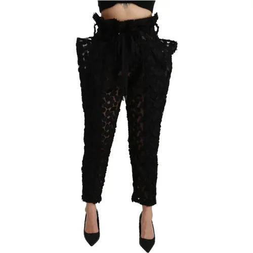 Elegant Lace High Waist Pants , female, Sizes: XS - Dolce & Gabbana - Modalova