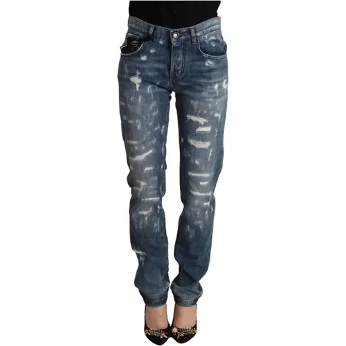 Distressed Denim Boyfriend Skinny Jeans , female, Sizes: 3XS - Dolce & Gabbana - Modalova