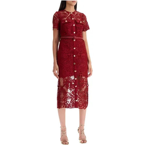 Blumige Spitzen Midi Kleid mit Juwelknöpfen , Damen, Größe: 3XS - Self Portrait - Modalova