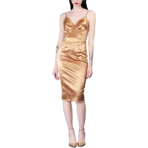Caramel Stretch Satin Dress , female, Sizes: XL, M - Elisabetta Franchi - Modalova