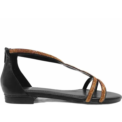 Leather and Fabric Sandals with Rhinestones , female, Sizes: 7 UK, 8 UK, 6 UK, 4 UK, 5 UK - Bibi Lou - Modalova