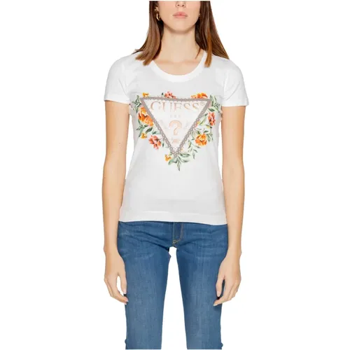 Dreieck Blumen T-Shirt Frühling/Sommer Kollektion , Damen, Größe: M - Guess - Modalova