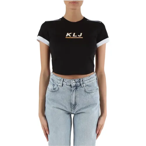Cotton Slim Fit Cropped T-shirt , female, Sizes: M, XS - Karl Lagerfeld - Modalova