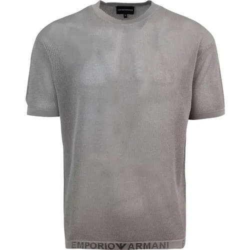 Grey T-shirt with Jacquard Logo , male, Sizes: 2XL - Emporio Armani - Modalova