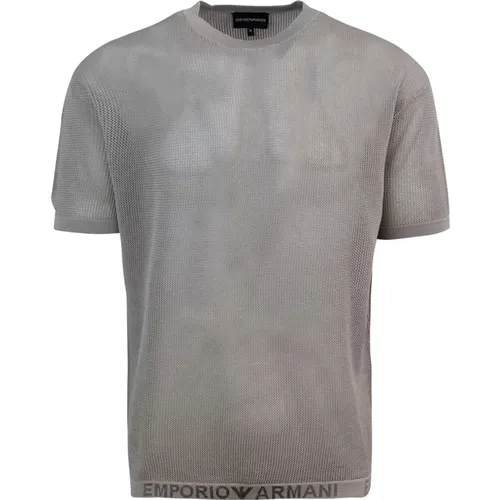 Grey T-shirt with Jacquard Logo , male, Sizes: M, 2XL, XL - Emporio Armani - Modalova