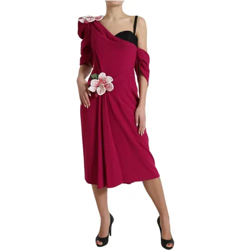 Flower Embellished One Shoulder Dress , female, Sizes: S - Dolce & Gabbana - Modalova