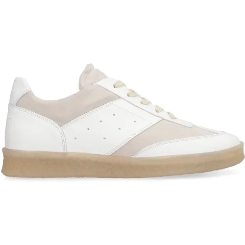 Leather Low-Top Sneakers with Suede Inserts , female, Sizes: 5 1/2 UK, 5 UK, 2 UK, 8 UK, 7 UK, 4 UK, 3 UK, 6 UK - MM6 Maison Margiela - Modalova