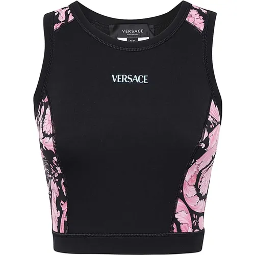 Stylisches Crop Top mit Logo-Print , Damen, Größe: S - Versace - Modalova