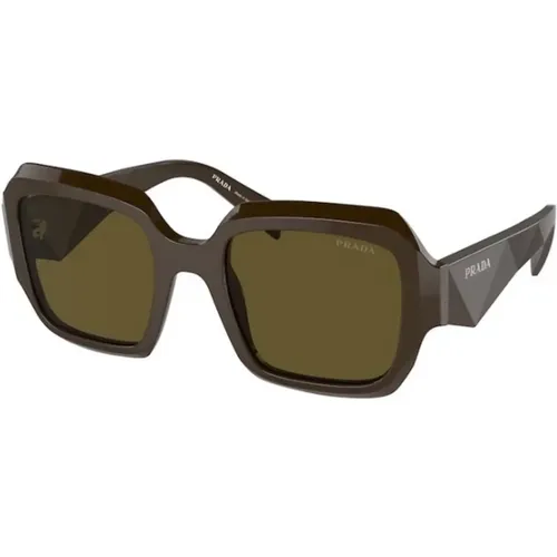 Grüner Rahmen Braune Dunkle Gläser Sonnenbrille - Prada - Modalova