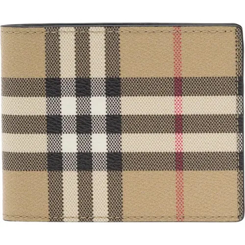 Beige Check Bi-Fold Wallet , male, Sizes: ONE SIZE - Burberry - Modalova