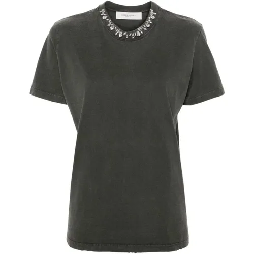 Grey T-shirts and Polos with Crystal Embellishment , female, Sizes: 2XS, XS - Golden Goose - Modalova