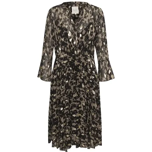 Elegant Texture Gold Print Dress , female, Sizes: XS - Part Two - Modalova