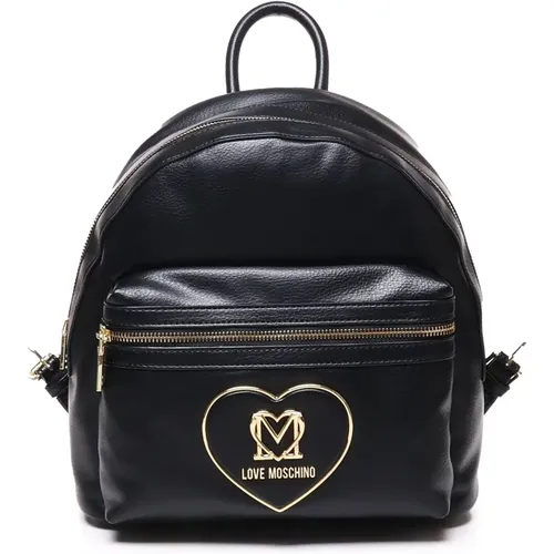 Schwarzer Leder Rucksack mit Reißverschluss , Damen, Größe: ONE Size - Love Moschino - Modalova