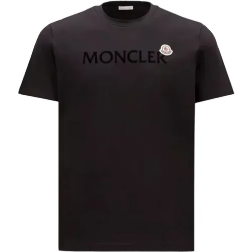 Logo T-Shirt Schwarz Baumwolle Rundhals , Herren, Größe: L - Moncler - Modalova