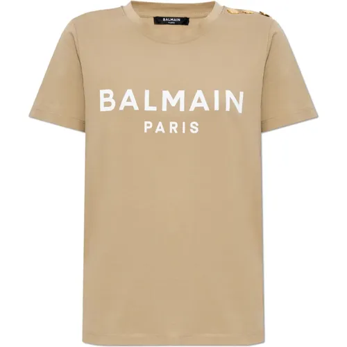 T-shirt with printed logo , female, Sizes: L, S, M, XS - Balmain - Modalova