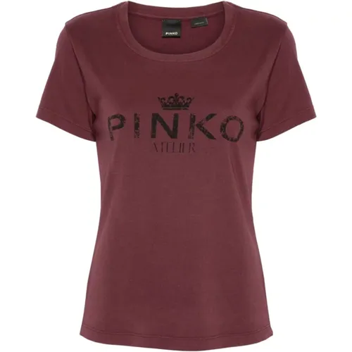 Bordeaux Logo Print Crew Neck , female, Sizes: L - pinko - Modalova