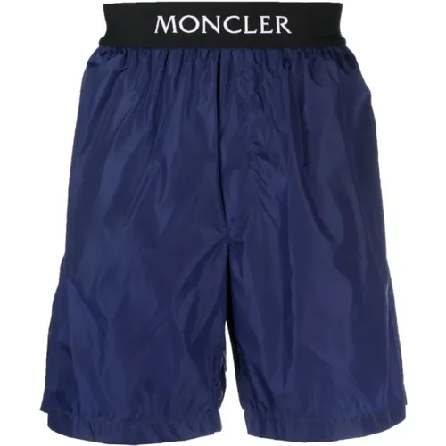 Marineblaue Badeshorts mit Logo-Bund - Moncler - Modalova