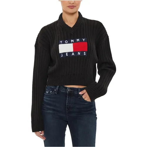 Center Flag Pullover , Damen, Größe: 2XS - Tommy Jeans - Modalova