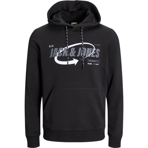 Schwarzes Kapuzensweatshirt mit Logo-Print , Herren, Größe: M - jack & jones - Modalova