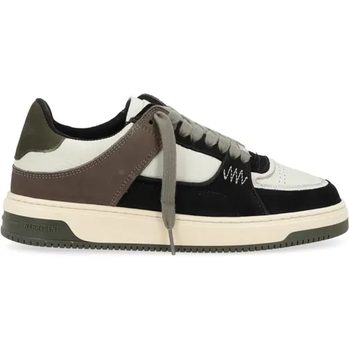 Ivory and Military Green Leather Sneakers , male, Sizes: 6 UK - Represent - Modalova