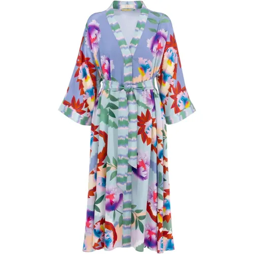 Lavender Patterned Kaftan Dress with Belt , female, Sizes: S - IVI - Modalova
