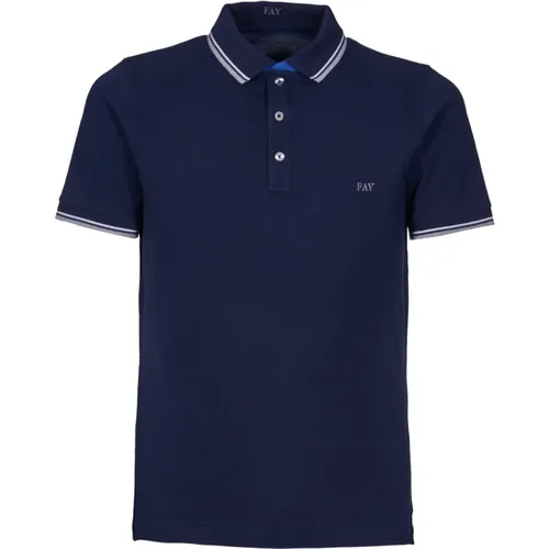 Blaues Polo Shirt Stretch Baumwolle Logo , Herren, Größe: S - Fay - Modalova