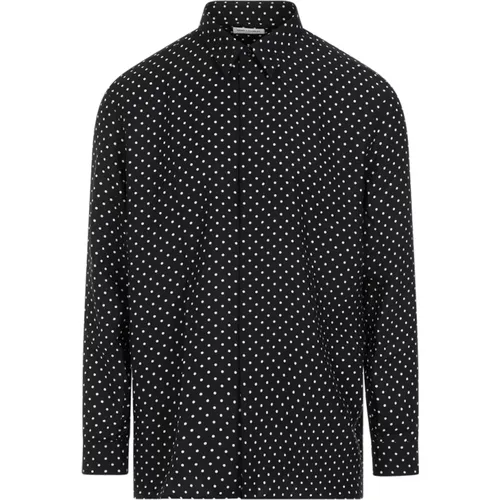 Silk Shirt in Noir Craie , male, Sizes: L, 2XL - Saint Laurent - Modalova