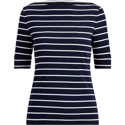 Marineblau Gestreiftes Bootshals T-Shirt , Damen, Größe: L - Ralph Lauren - Modalova