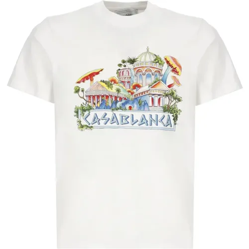 Weiße Baumwoll-T-Shirt mit Druck - Casablanca - Modalova