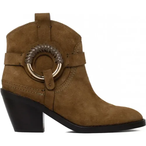 Olivfarbene Kalbsleder Cowboy Stiefel , Damen, Größe: 35 EU - See by Chloé - Modalova